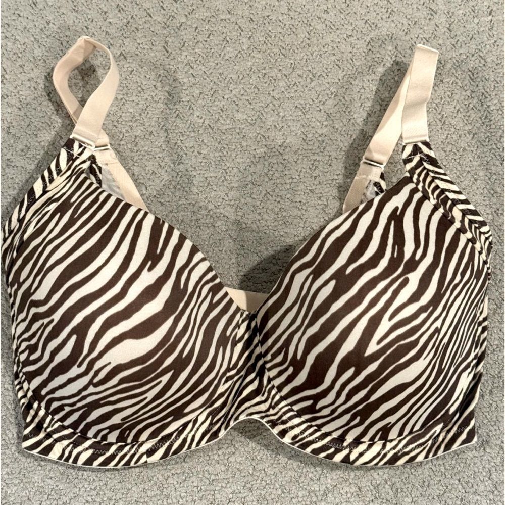 MODERN MOVEMENT BRA PADDED CUP UNDERWIRE GENTLY WORN DILLARDS BEIGE ZEBRA 34DD